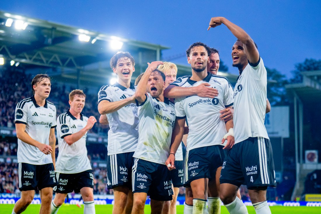 Amin Chiakha etter å ha avgjort på overtid mot Viking. Foto: Stian Lysberg Solum / NTB